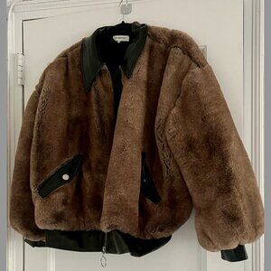 WeWoreWhat Faux Fur Bomber Jacket (Black/Brown)